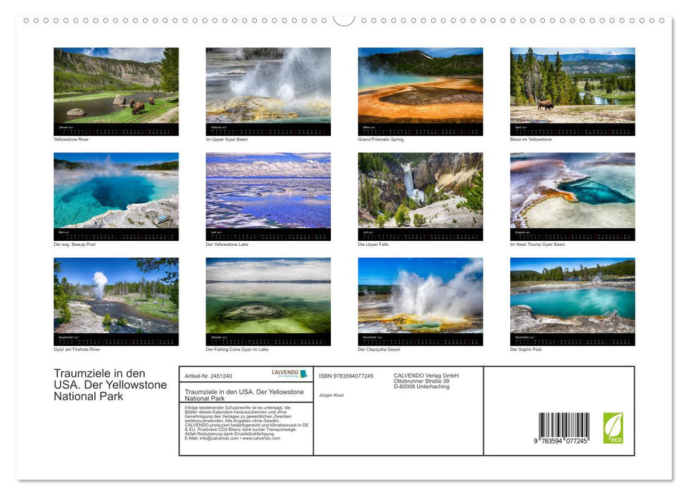 Traumziele in den USA. Der Yellowstone National Park (CALVENDO Premium Wandkalender 2027)