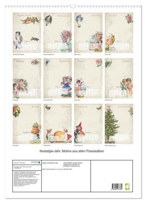 Nostalgie-Jahr, Motive aus alten Poesiealben (CALVENDO Wandkalender 2027)
