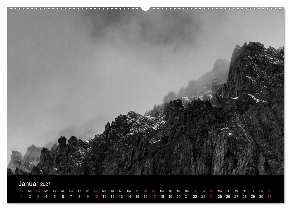BERGE IN SCHWARZ WEISS (CALVENDO Wandkalender 2027)