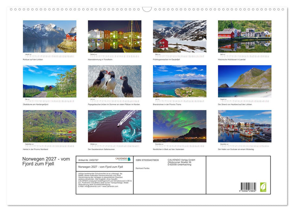 Norwegen 2027 - vom Fjord zum Fjell (CALVENDO Wandkalender 2027)