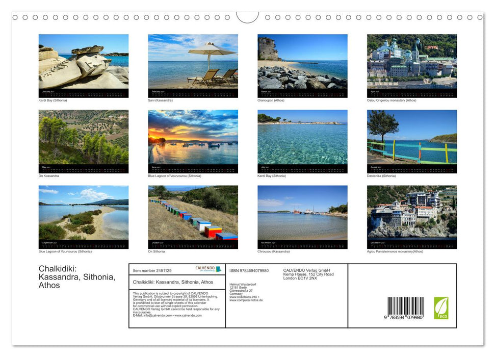 Chalkidiki: Kassandra, Sithonia, Athos (CALVENDO Monthly Calendar 2027)