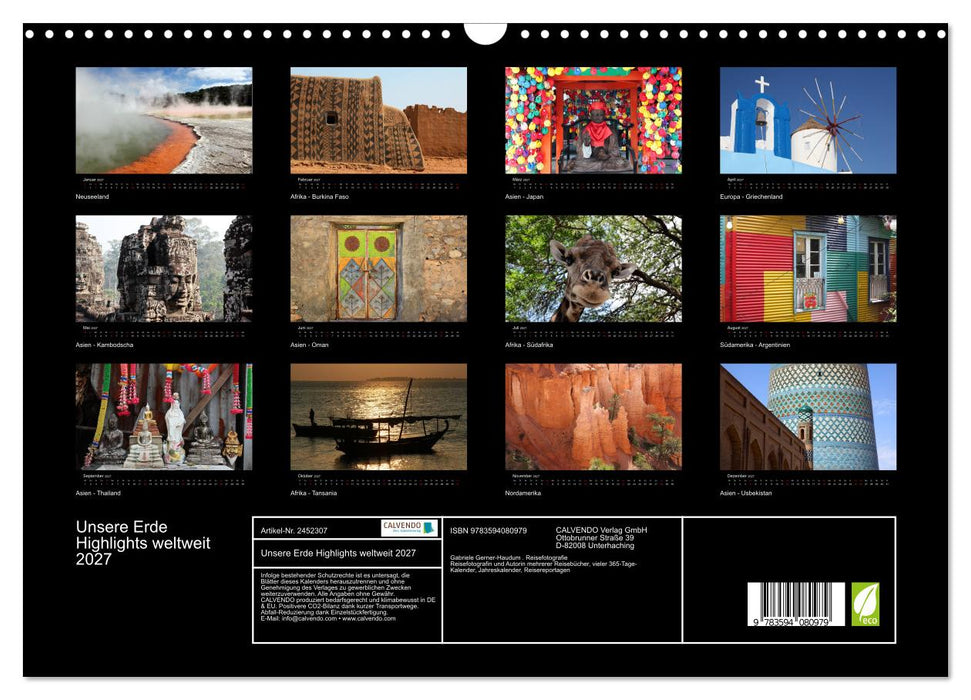 Unsere Erde Highlights weltweit 2027 (CALVENDO Wandkalender 2027)