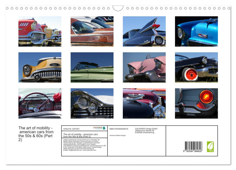 The art of mobility - american cars from the 50s & 60s (Part 2) (CALVENDO Wandkalender 2027)