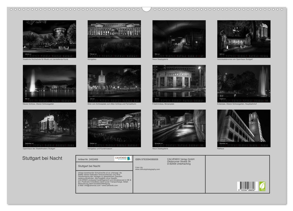 Stuttgart bei Nacht (CALVENDO Wandkalender 2027)
