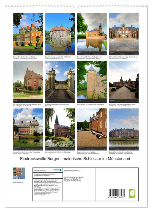 Eindrucksvolle Burgen, malerische Schlösser im Münsterland (CALVENDO Premium Wandkalender 2027)