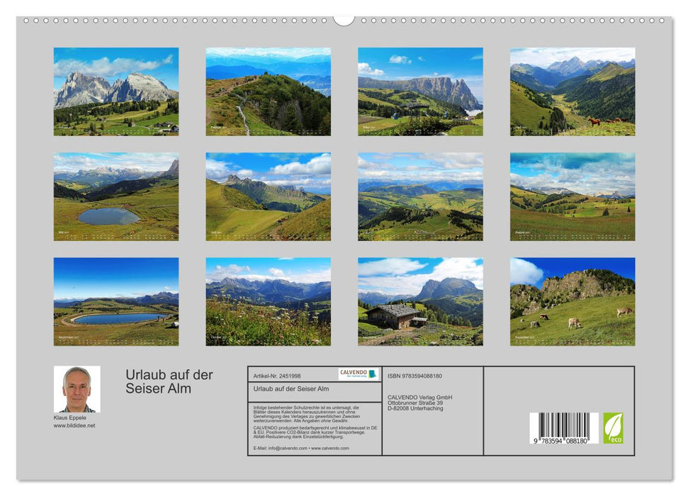 Urlaub auf der Seiser Alm (CALVENDO Premium Wandkalender 2027)