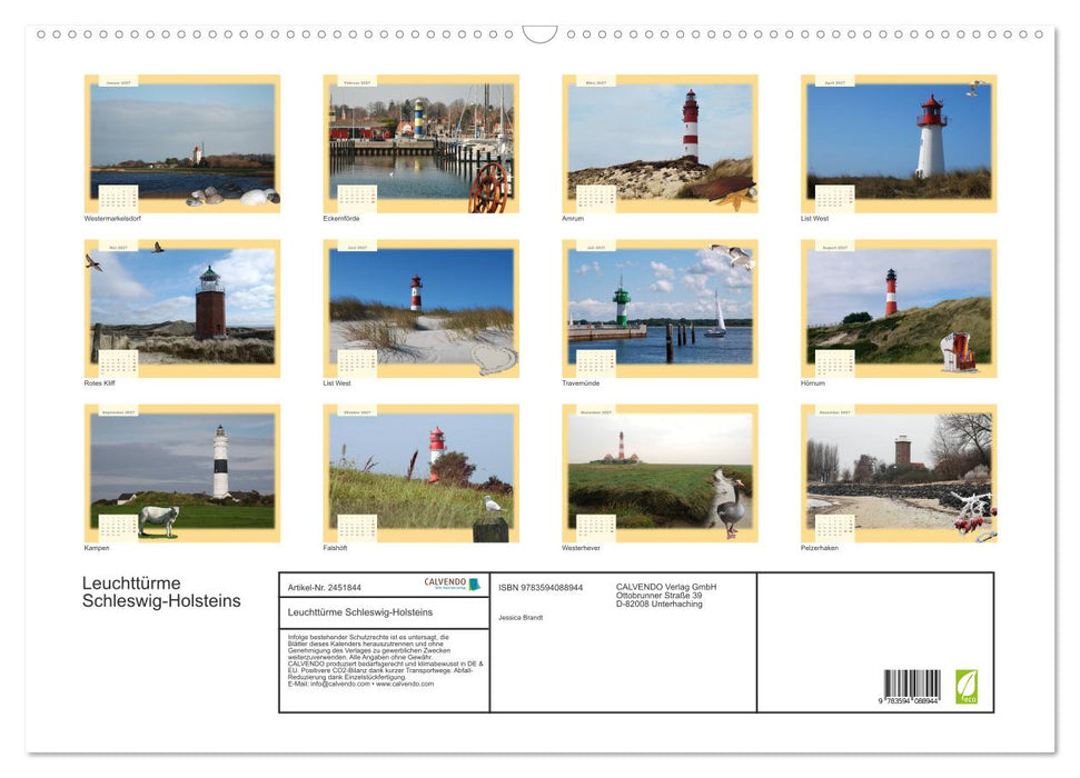Leuchttürme Schleswig-Holsteins (CALVENDO Wandkalender 2027)