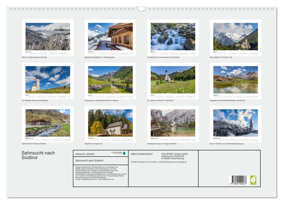 Sehnsucht nach Südtirol (CALVENDO Wandkalender 2027)