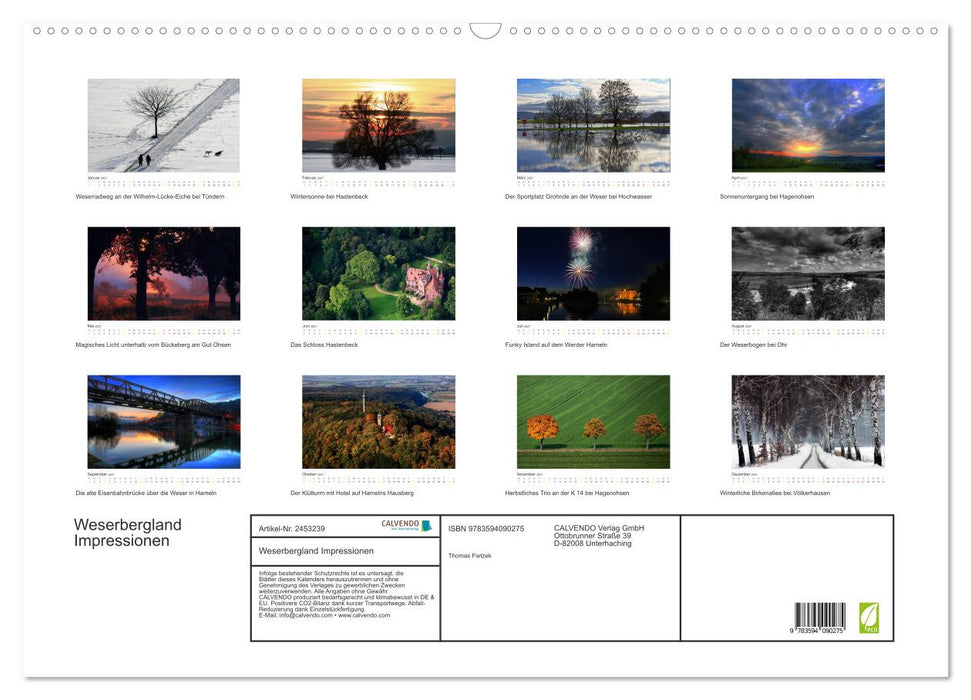 Weserbergland Impressionen (CALVENDO Wandkalender 2027)