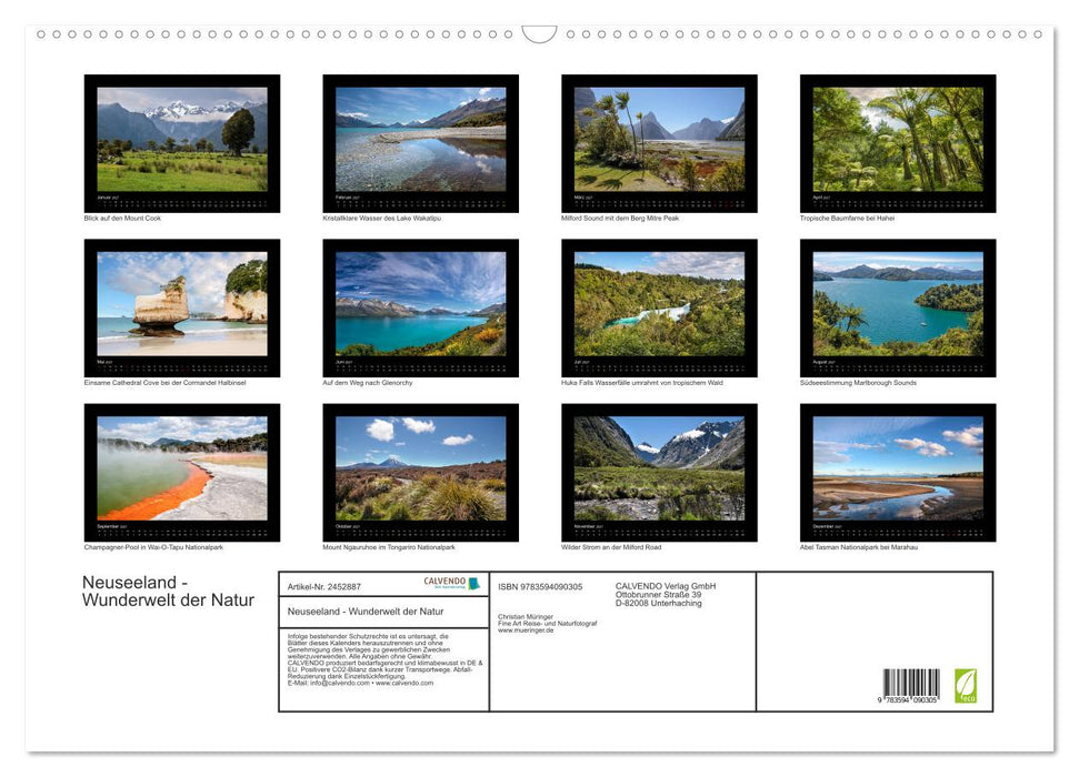 Neuseeland - Wunderwelt der Natur (CALVENDO Wandkalender 2027)