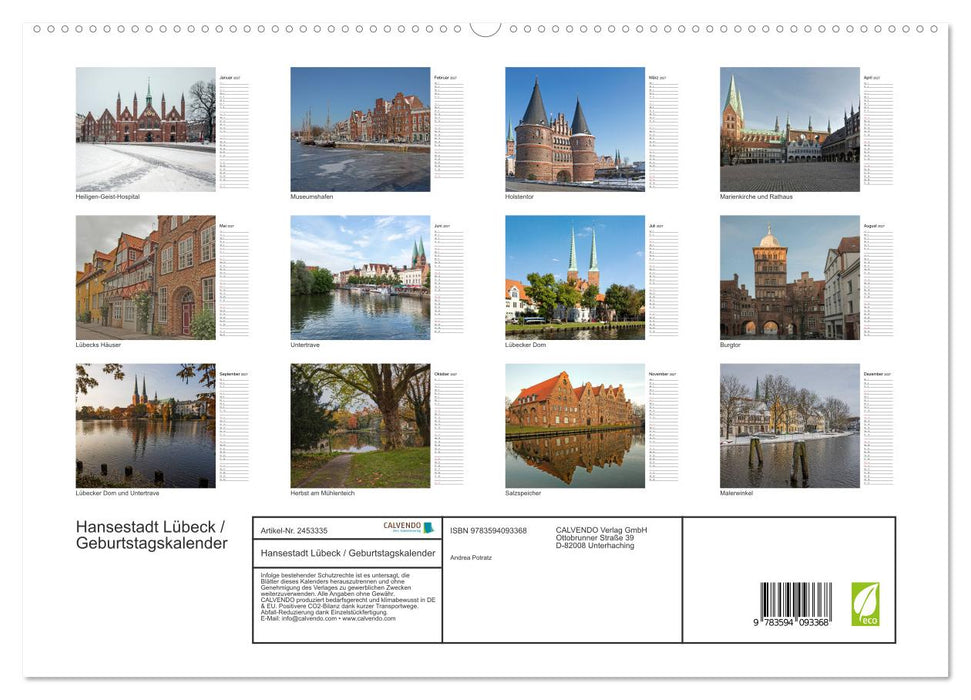 Hansestadt Lübeck / Geburtstagskalender (CALVENDO Premium Wandkalender 2027)