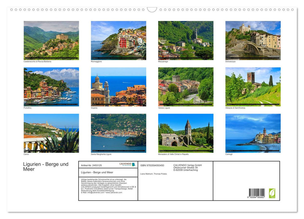 Ligurien - Berge und Meer (CALVENDO Wandkalender 2027)