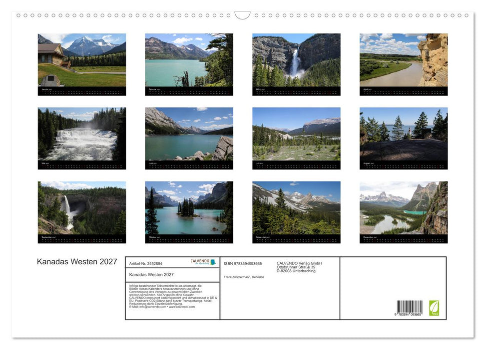 Kanadas Westen 2027 (CALVENDO Wandkalender 2027)