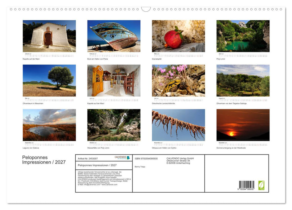 Peloponnes Impressionen / 2027 (CALVENDO Wandkalender 2027)