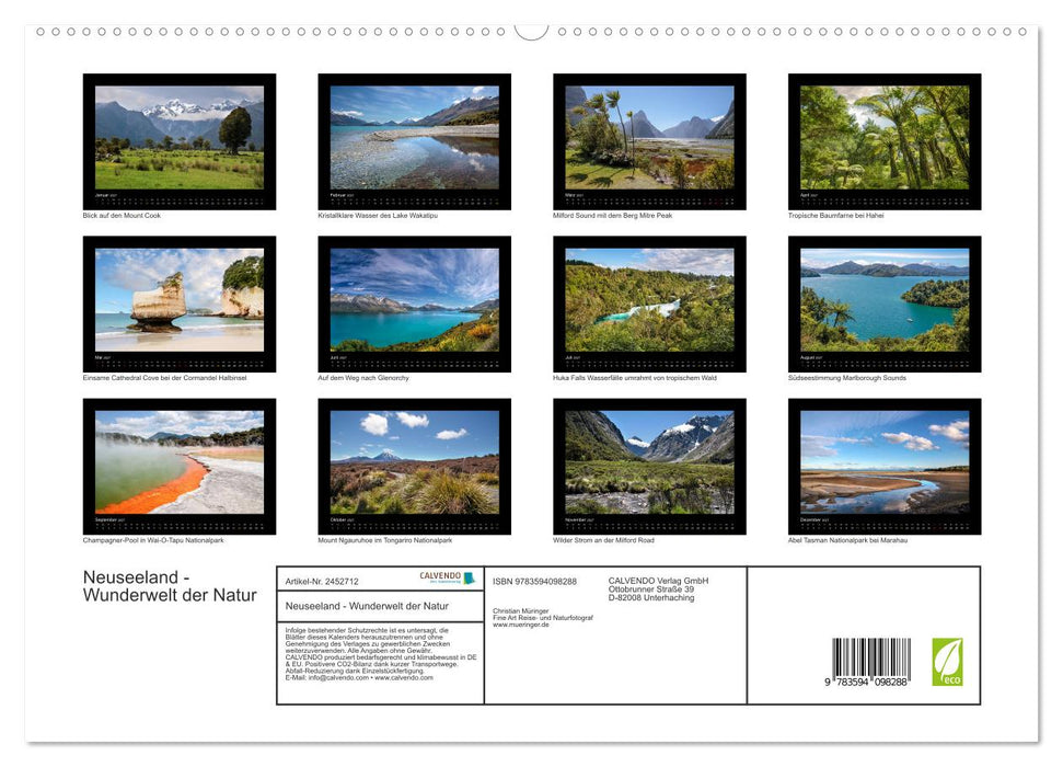 Neuseeland - Wunderwelt der Natur (CALVENDO Premium Wandkalender 2027)