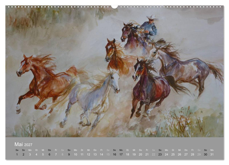 Mit Pferden durch die Jahreszeiten - Pferdebilder in Öl und Aquarell (CALVENDO Wandkalender 2027)