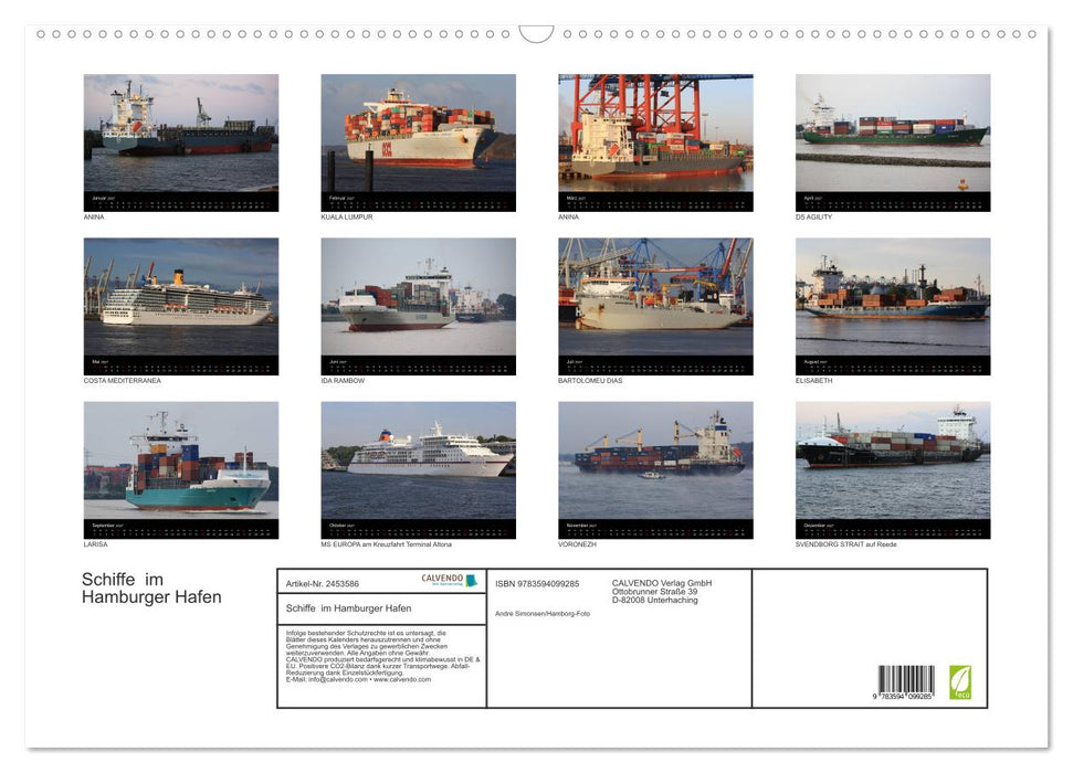 Schiffe im Hamburger Hafen (CALVENDO Wandkalender 2027)
