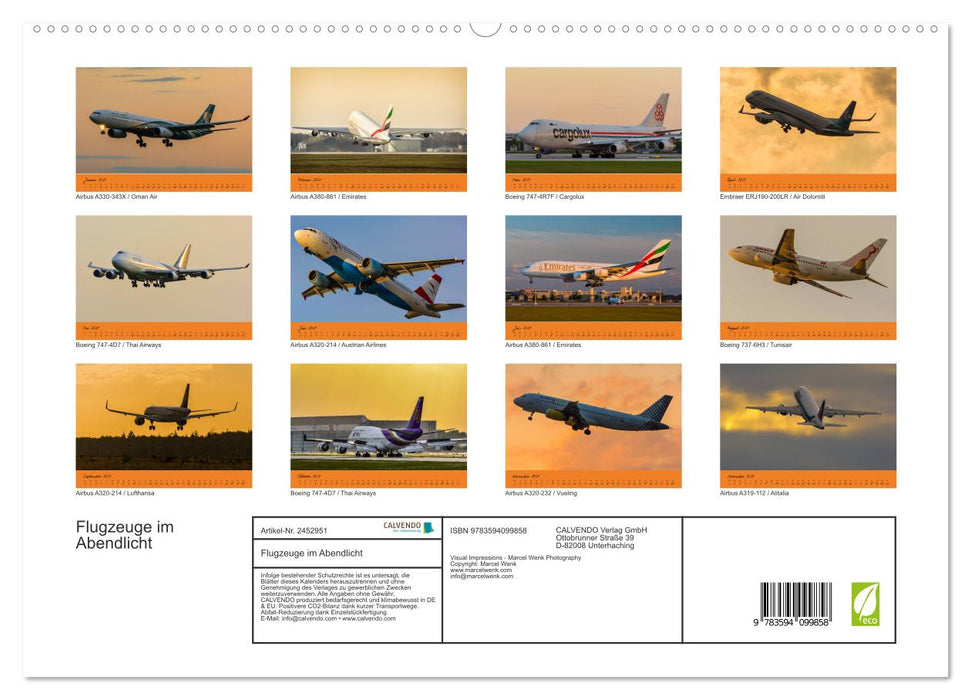 Flugzeuge im Abendlicht (CALVENDO Premium Wandkalender 2027)