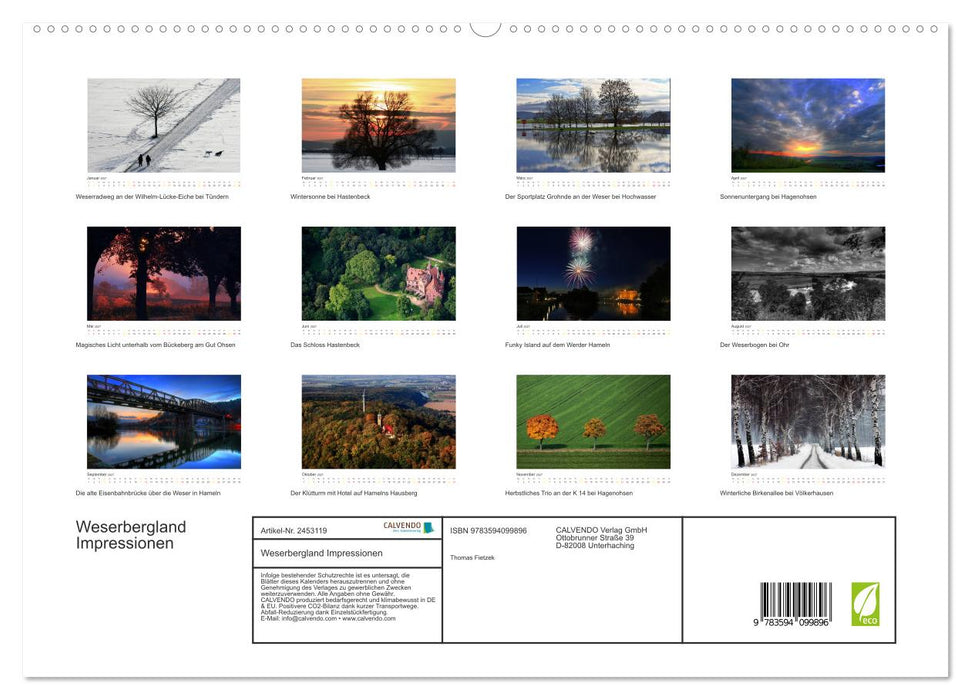 Weserbergland Impressionen (CALVENDO Premium Wandkalender 2027)