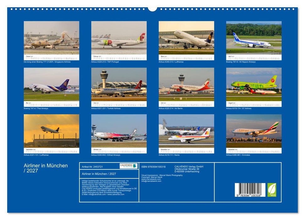 Airliner in München / 2027 (CALVENDO Premium Wandkalender 2027)