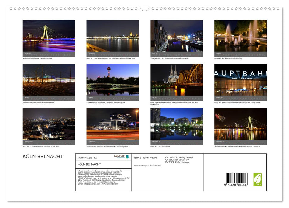 KÖLN BEI NACHT (CALVENDO Premium Wandkalender 2027)