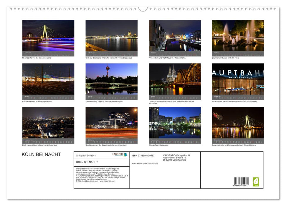 KÖLN BEI NACHT (CALVENDO Wandkalender 2027)