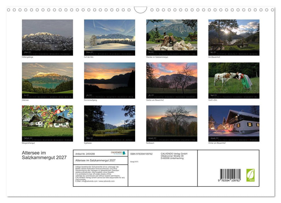 Attersee im Salzkammergut 2027 (CALVENDO Wandkalender 2027)