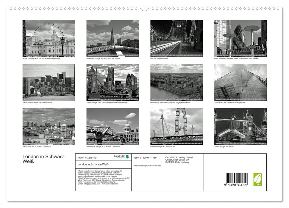 London in Schwarz-Weiß (CALVENDO Premium Wandkalender 2027)