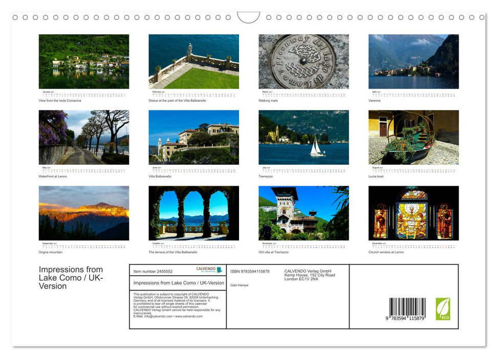Impressions from Lake Como / UK-Version (CALVENDO Monthly Calendar 2027)