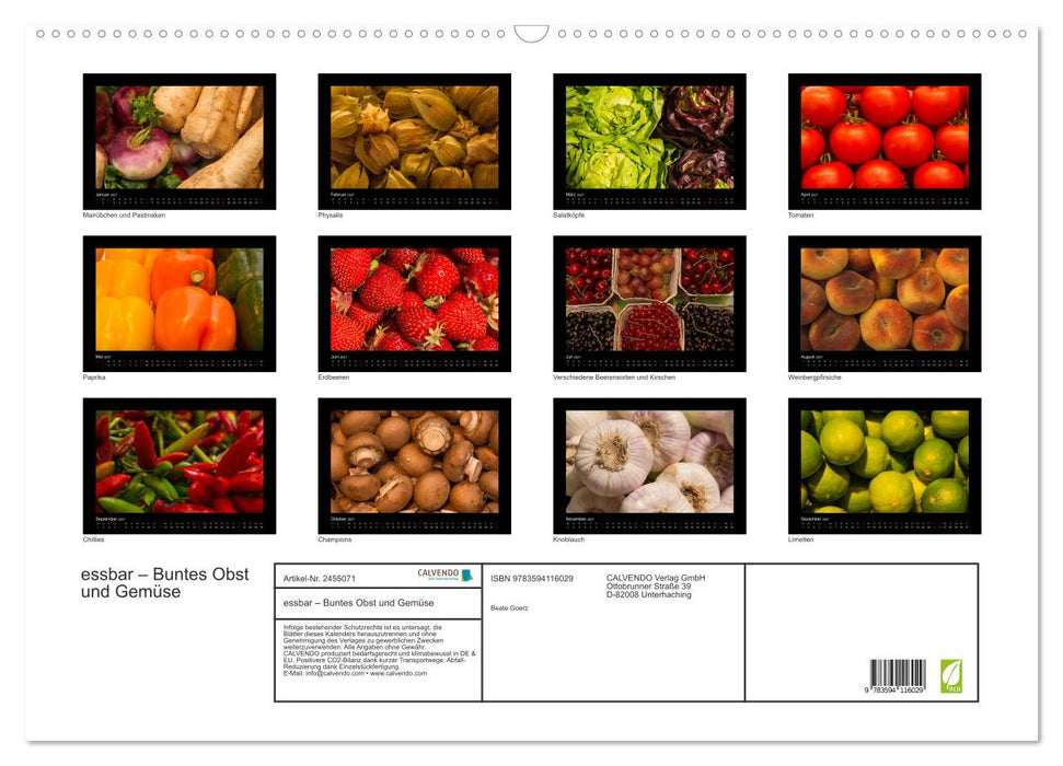 essbar – Buntes Obst und Gemüse (CALVENDO Wandkalender 2027)