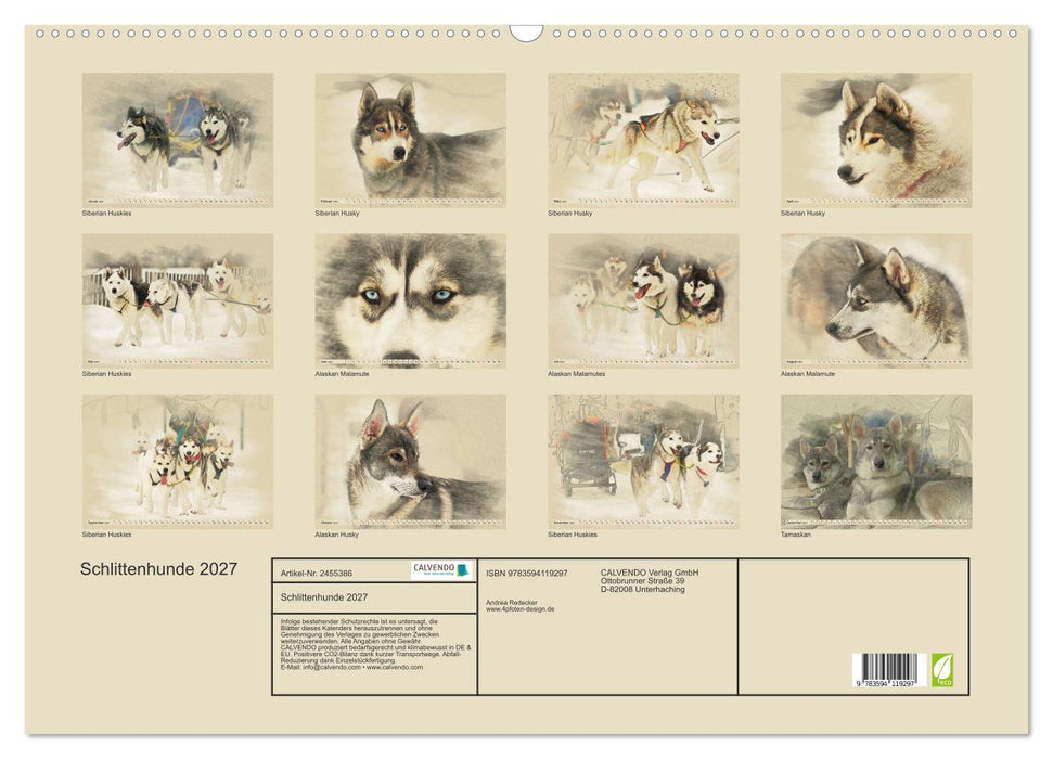 Schlittenhunde 2027 (CALVENDO Wandkalender 2027)