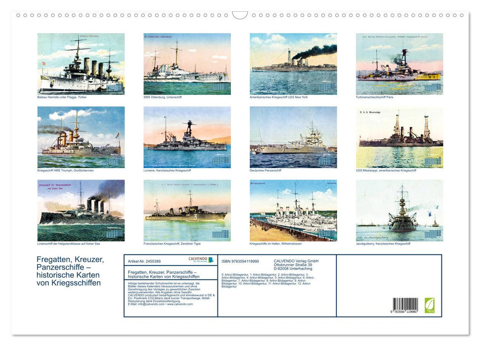 Fregatten, Kreuzer, Panzerschiffe – historische Karten von Kriegsschiffen (CALVENDO Wandkalender 2027)