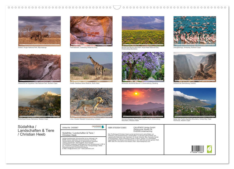 Südafrika / Landschaften & Tiere / Christian Heeb (CALVENDO Wandkalender 2027)