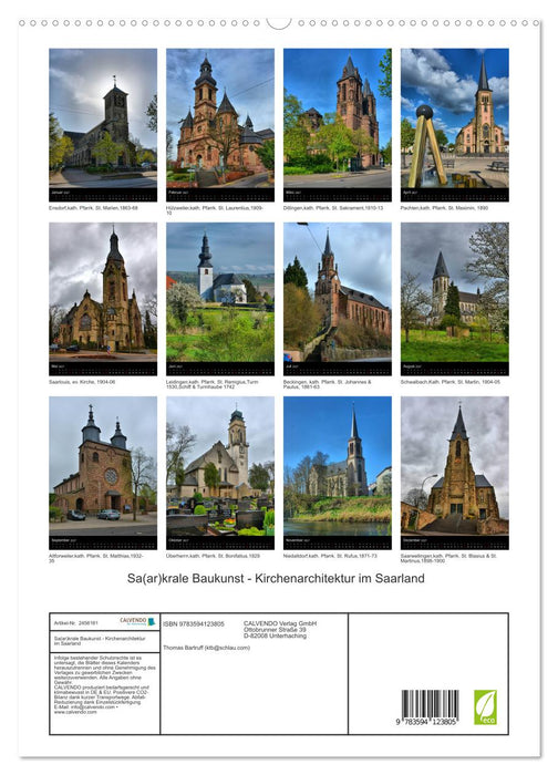 Sa(ar)krale Baukunst - Kirchenarchitektur im Saarland (CALVENDO Premium Wandkalender 2027)