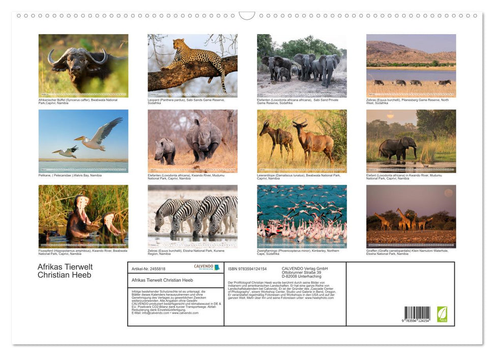 Afrikas Tierwelt Christian Heeb (CALVENDO Wandkalender 2027)