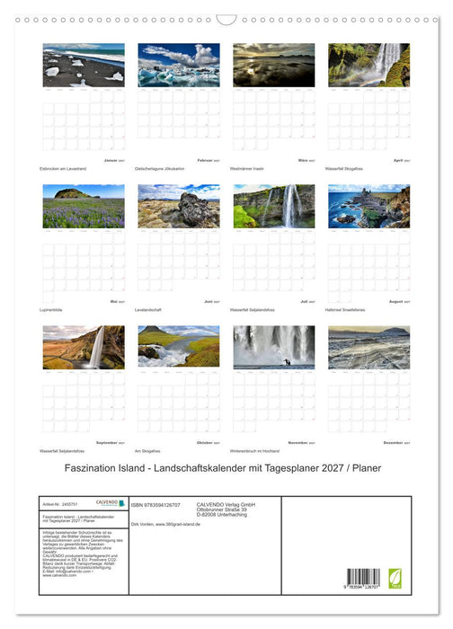 Faszination Island - Landschaftskalender mit Tagesplaner 2027 / Planer (CALVENDO Wandkalender 2027)