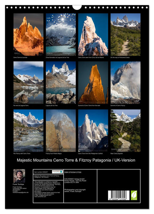 Majestic Mountains Cerro Torre & Fitzroy Patagonia / UK-Version (CALVENDO Monthly Calendar 2027)