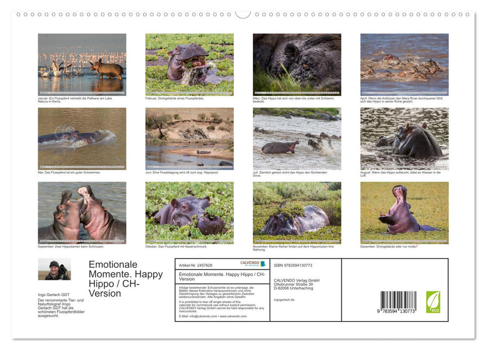 Emotionale Momente. Happy Hippo / CH-Version (CALVENDO Premium Wandkalender 2027)