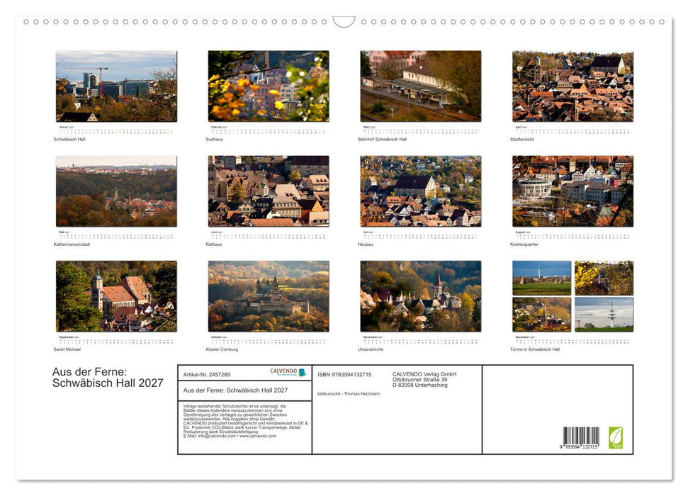 Aus der Ferne: Schwäbisch Hall 2027 (CALVENDO Wandkalender 2027)