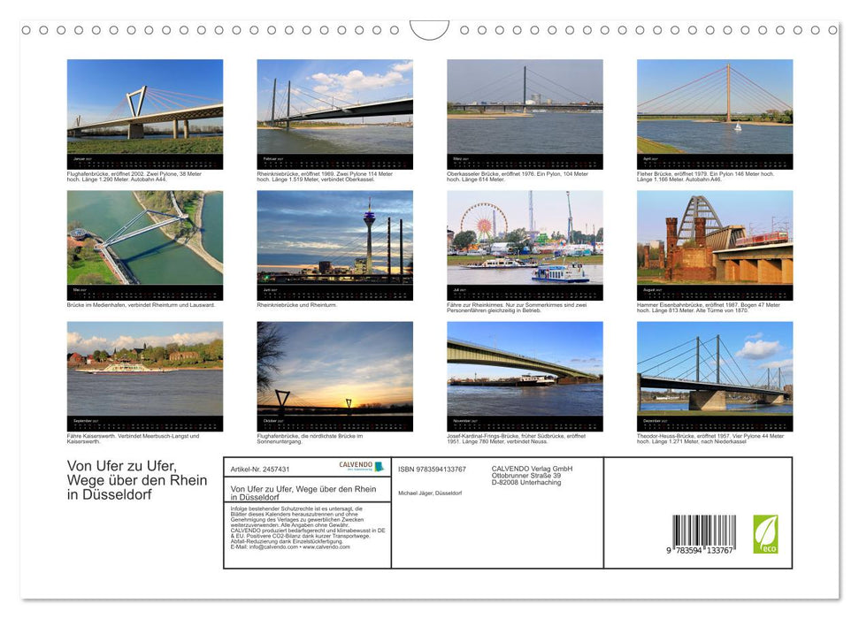 Von Ufer zu Ufer, Wege über den Rhein in Düsseldorf (CALVENDO Wandkalender 2027)