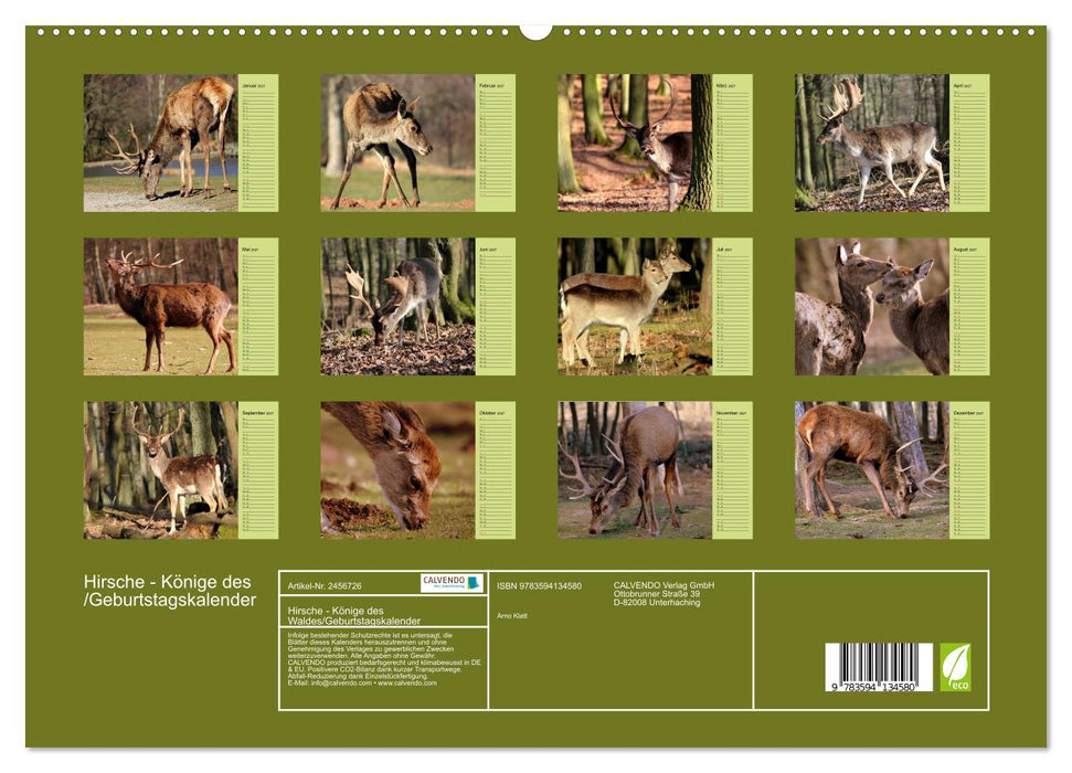 Hirsche - Könige des Waldes/Geburtstagskalender (CALVENDO Premium Wandkalender 2027)