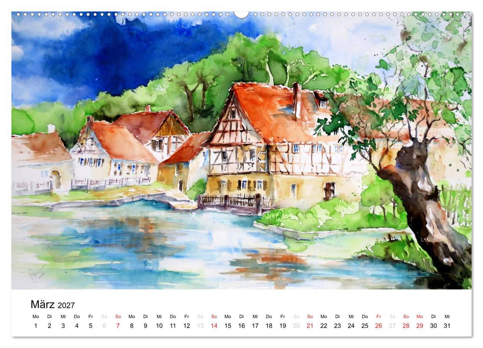 Aquarelle - quer durch Europa (CALVENDO Premium Wandkalender 2027)