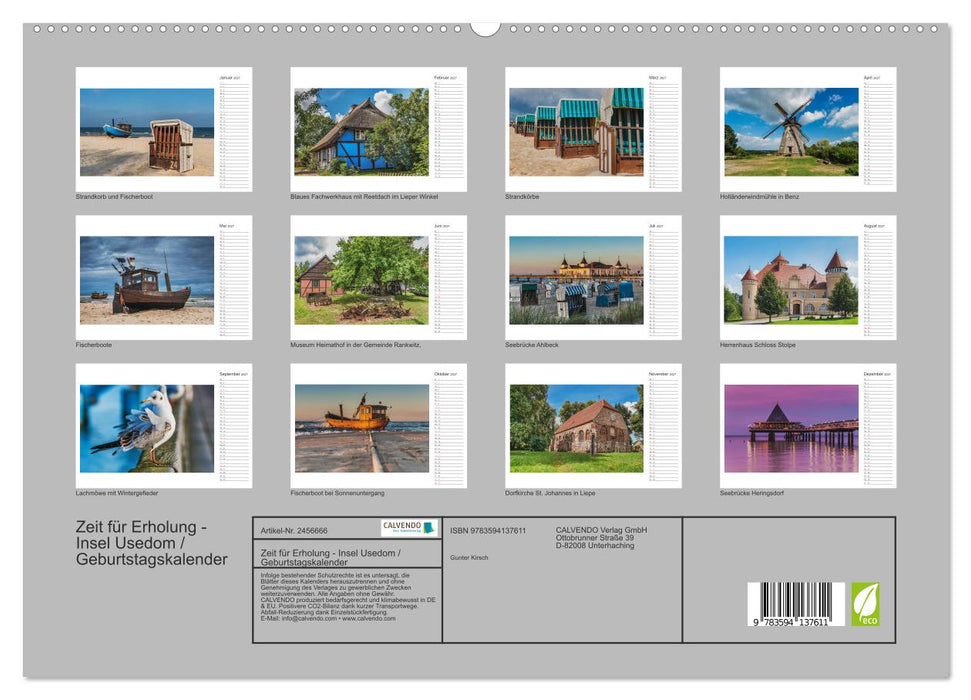 Zeit für Erholung - Insel Usedom / Geburtstagskalender (CALVENDO Premium Wandkalender 2027)