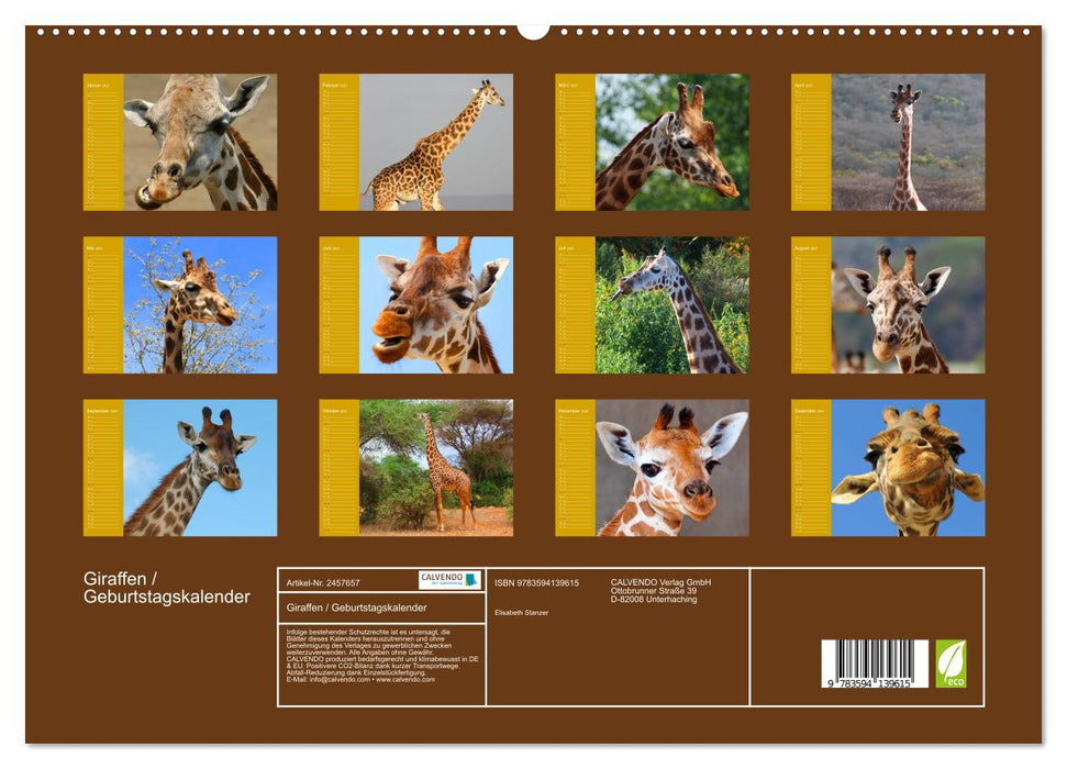 Giraffen / Geburtstagskalender (CALVENDO Premium Wandkalender 2027)