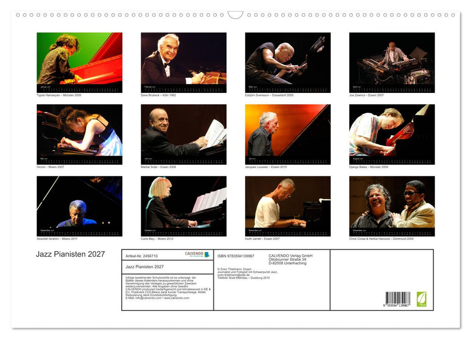 Jazz Pianisten 2027 (CALVENDO Wandkalender 2027)