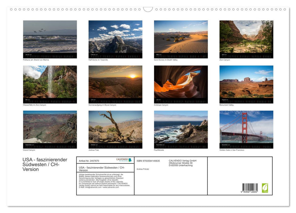 USA - faszinierender Südwesten / CH-Version (CALVENDO Wandkalender 2027)