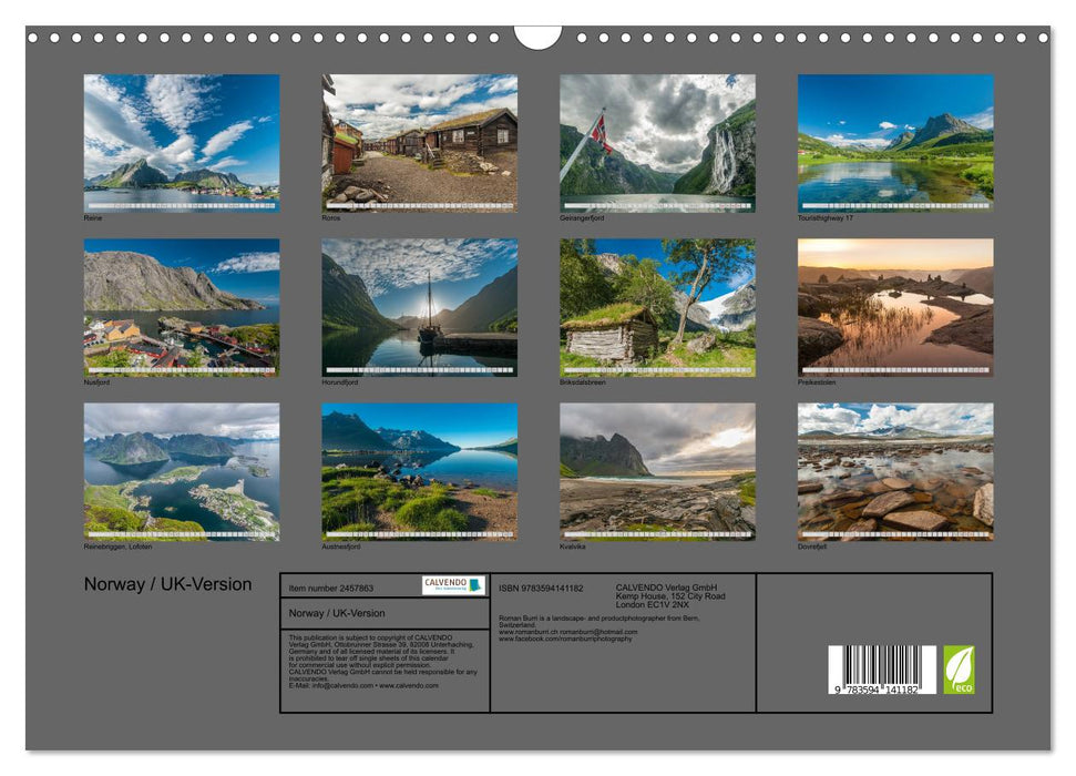 Norway / UK-Version (CALVENDO Monthly Calendar 2027)