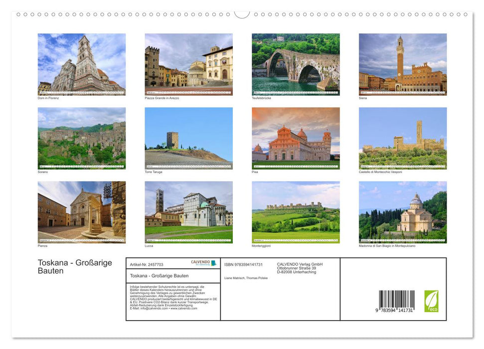 Toskana - Großarige Bauten (CALVENDO Premium Wandkalender 2027)