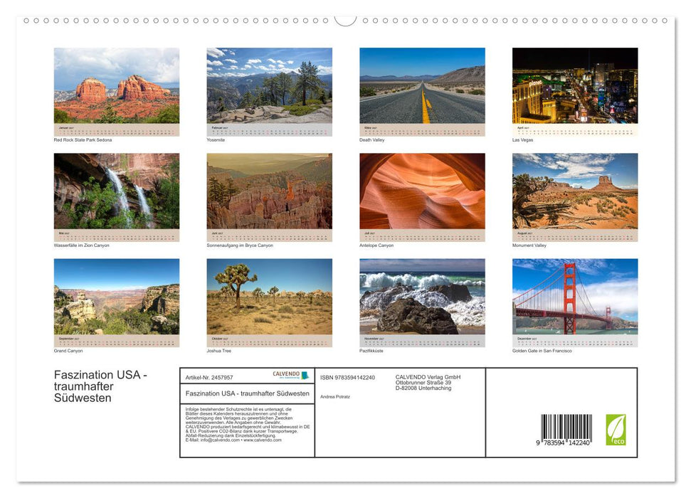 Faszination USA - traumhafter Südwesten (CALVENDO Premium Wandkalender 2027)