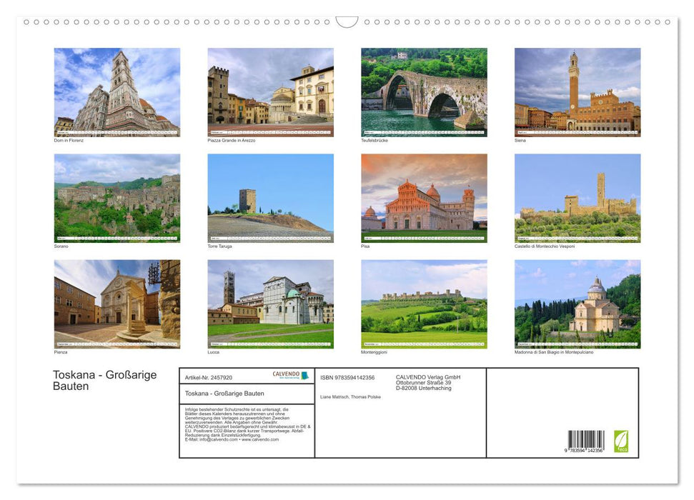 Toskana - Großarige Bauten (CALVENDO Wandkalender 2027)